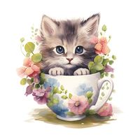 Cute Cat Flower Pvc Wall Sticker Wall Art sku image 3