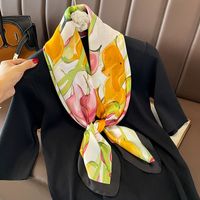 Women's Elegant Flower Satin Silk Scarf main image 5