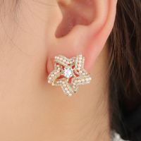 1 Pair Ig Style Star Plating Inlay Copper Ear Studs main image 4