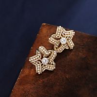 1 Pair Ig Style Star Plating Inlay Copper Ear Studs main image 3