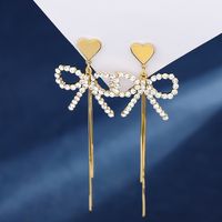 1 Pair IG Style Simple Style Tassel Bow Knot Plating Inlay Copper Drop Earrings main image 1