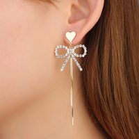 1 Pair IG Style Simple Style Tassel Bow Knot Plating Inlay Copper Drop Earrings main image 6