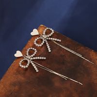 1 Pair IG Style Simple Style Tassel Bow Knot Plating Inlay Copper Drop Earrings main image 5
