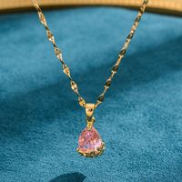 Elegant Water Droplets Flower Copper Plating Inlay Zircon 18k Gold Plated Pendant Necklace main image 4
