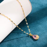 Elegant Water Droplets Flower Copper Plating Inlay Zircon 18k Gold Plated Pendant Necklace main image 3