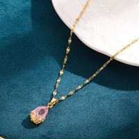 Elegant Water Droplets Flower Copper Plating Inlay Zircon 18k Gold Plated Pendant Necklace main image 6