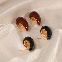 1 Pair Retro Simple Style Water Droplets Enamel Plating Copper 18k Gold Plated Ear Studs main image 5