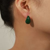 1 Pair Retro Simple Style Water Droplets Enamel Plating Copper 18k Gold Plated Ear Studs sku image 5