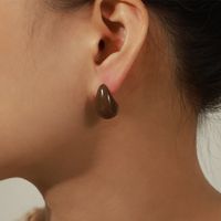 1 Pair Retro Simple Style Water Droplets Enamel Plating Copper 18k Gold Plated Ear Studs sku image 6