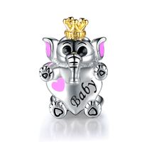 1 Piece Cute Letter Heart Shape Elephant Sterling Silver Plating Beads Jewelry Accessories main image 2