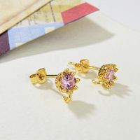 1 Pair Copper Zircon Crown Ear Studs-Accessories Simple Style main image 4