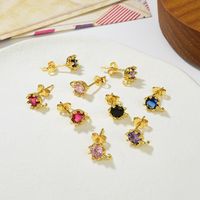 1 Pair Copper Zircon Crown Ear Studs-Accessories Simple Style main image 1