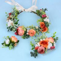 Women's Sweet Pastoral Flower Plastic Cloth Insert Comb Wreath sku image 4