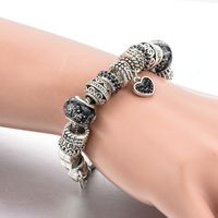 Punk Color Block Heart Shape Alloy Copper Plating Inlay Rhinestones Glass Bead Silver Plated Unisex Bracelets main image 2