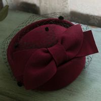 Women's Classical Solid Color Bow Knot Flat Eaves Fedora Hat Fascinator Hats sku image 2