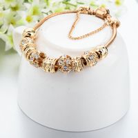 Simple Style Geometric Solid Color Alloy Copper Plating Inlay Rhinestones Gold Plated Women's Bracelets main image 4