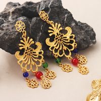 1 Pair Vintage Style Geometric Color Block Plating Hollow Out Inlay Copper Crystal Beads Pearl 18k Middle Ancient Gold Drop Earrings main image 2