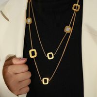 Elegant Simple Style Square Heart Shape Titanium Steel Plating Inlay Artificial Diamond Long Necklace sku image 1