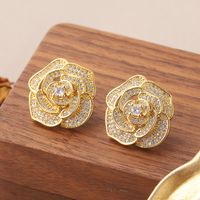 1 Pair French Style Sweet Rose Inlay Copper Zircon Ear Studs main image 3