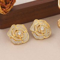 1 Pair French Style Sweet Rose Inlay Copper Zircon Ear Studs main image 4