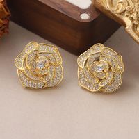 1 Pair French Style Sweet Rose Inlay Copper Zircon Ear Studs main image 6