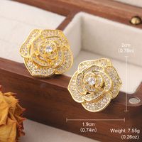 1 Pair French Style Sweet Rose Inlay Copper Zircon Ear Studs main image 2