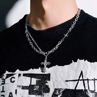 Hip-hop Geometric Cross Letter Alloy Titanium Steel Inlay Artificial Gemstones Men's Necklace sku image 31