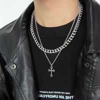 Hip-hop Geometric Cross Letter Alloy Titanium Steel Inlay Artificial Gemstones Men's Necklace sku image 6