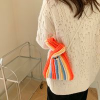 Women's Knit Rainbow Classic Style Beading Sewing Thread Square Open Fashion Backpack main image 4