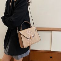 Women's Pu Leather Solid Color Classic Style Sewing Thread Square Flip Cover Shoulder Bag sku image 5
