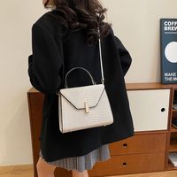 Women's Pu Leather Solid Color Classic Style Sewing Thread Square Flip Cover Shoulder Bag sku image 4