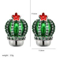 1 Pair Cute Cactus Enamel Plating Inlay Copper Zircon White Gold Plated Ear Studs main image 2
