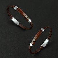 Business Vintage Style Simple Style Geometric 304 Stainless Steel Nylon Leather Rope Rose Gold Plated Gold Plated Silver Plated Men's Bangle main image 8