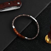 Business Vintage Style Simple Style Geometric 304 Stainless Steel Nylon Leather Rope Rose Gold Plated Gold Plated Silver Plated Men's Bangle main image 6