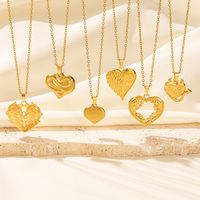 Elegant Simple Style Heart Shape Wings Stainless Steel Plating Hollow Out 18k Gold Plated Pendant Necklace main image 1