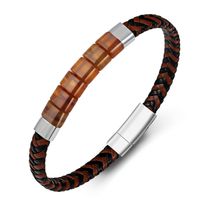 Business Vintage Style Simple Style Geometric 304 Stainless Steel Nylon Leather Rope Rose Gold Plated Gold Plated Silver Plated Men's Bangle sku image 1