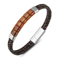 Business Vintage Style Simple Style Geometric 304 Stainless Steel Nylon Leather Rope Rose Gold Plated Gold Plated Silver Plated Men's Bangle sku image 5