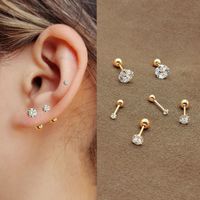 3 Pieces Simple Style Shiny Solid Color Plating Inlay 304 Stainless Steel Zircon 14K Gold Plated Ear Studs main image 6
