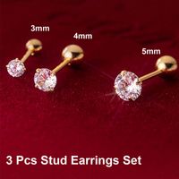 3 Pieces Simple Style Shiny Solid Color Plating Inlay 304 Stainless Steel Zircon 14K Gold Plated Ear Studs main image 2