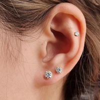3 Pieces Simple Style Shiny Solid Color Plating Inlay 304 Stainless Steel Zircon 14K Gold Plated Ear Studs main image 3