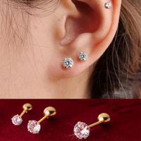 3 Pieces Simple Style Shiny Solid Color Plating Inlay 304 Stainless Steel Zircon 14K Gold Plated Ear Studs main image 1