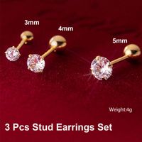 3 Pieces Simple Style Shiny Solid Color Plating Inlay 304 Stainless Steel Zircon 14K Gold Plated Ear Studs main image 7