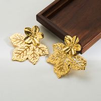 1 Pair Simple Style Leaves Solid Color Flower Plating Hollow Out Stainless Steel 18k Gold Plated Drop Earrings Ear Studs main image 5