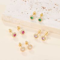 1 Pair Simple Style Sunflower Plating Inlay Sterling Silver Zircon 18k Gold Plated Ear Studs main image 1