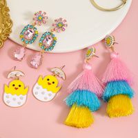 1 Pair Cute Vintage Style Water Droplets Tassel Egg Plating Inlay Alloy Cloth Rhinestones Pearl Gold Plated Drop Earrings main image 1