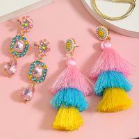 1 Pair Cute Vintage Style Water Droplets Tassel Egg Plating Inlay Alloy Cloth Rhinestones Pearl Gold Plated Drop Earrings main image 6
