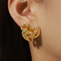 1 Pair Casual Simple Style Commute Solid Color Plating Hollow Out Copper 18k Gold Plated Ear Studs sku image 1