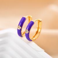 1 Pair Simple Style Round Enamel Plating Inlay Copper Zircon 18k Gold Plated Earrings main image 10