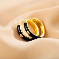 1 Pair Simple Style Round Enamel Plating Inlay Copper Zircon 18k Gold Plated Earrings main image 5