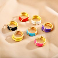 1 Pair Simple Style Round Enamel Plating Inlay Copper Zircon 18k Gold Plated Earrings main image 1